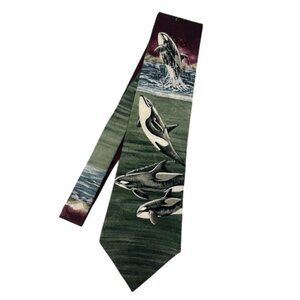 Killer Whale Domain Orca Tie Endangered Species Silk Vintage 90s Marc Dennis